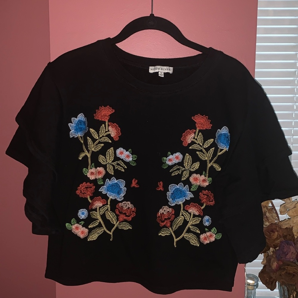 Moon River Embroidered Cotton Sweatshirt